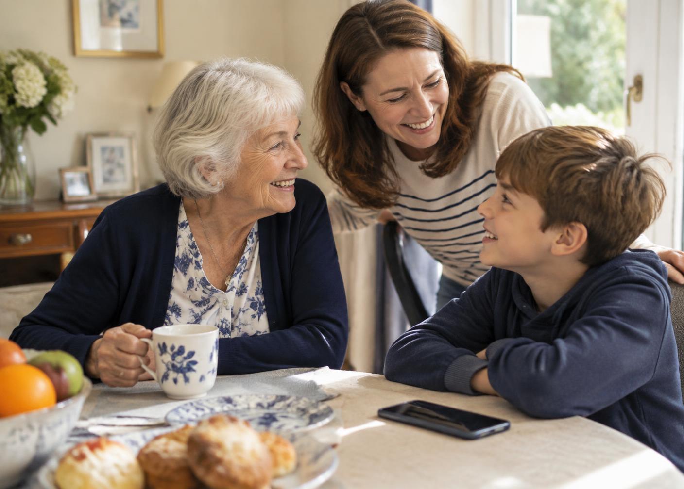 Three generations of a family together at home